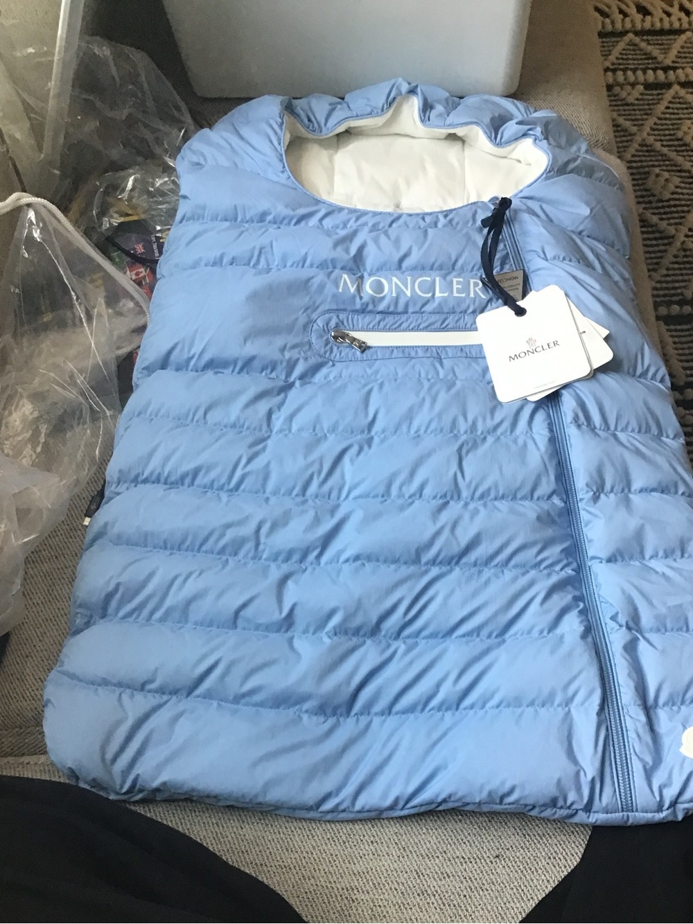 Moncler Light Blue Kids Puffer Footmuff